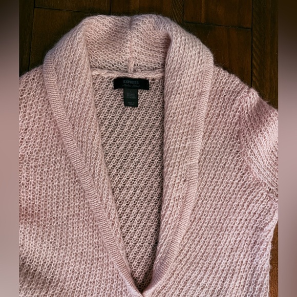 Express Wool and Mohair Blend Short Sleeve Button up Belted Cardigan Large pink - Picture 2 of 7